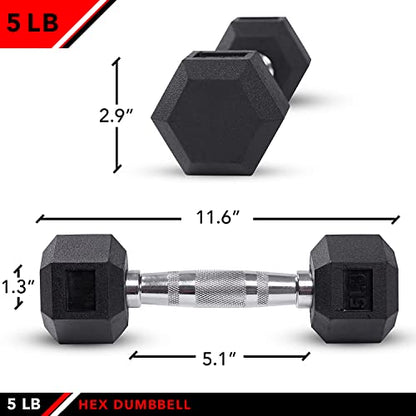 JFIT Rubber Hex Dumbbell - style: 5lb (Single)