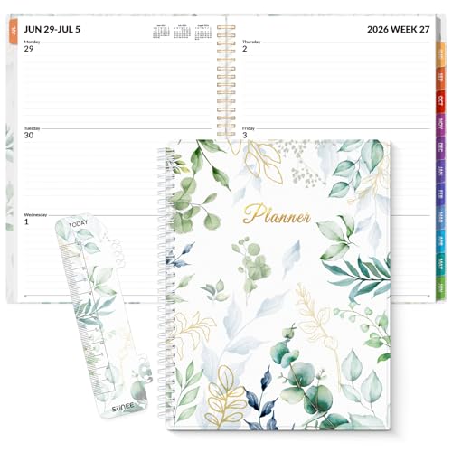 SUNEE Academic Planner 2026-2027 – Weekly & Monthly Planner, July 2026 to June 2027, 8.5"x11", Thick Paper, Tabs, Pockets, Bookmark, Spiral-Bound, Student Teacher Organizer, Greenery - color: Greenery