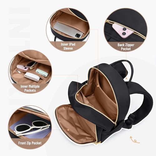 MDODO Small Backpack for Women Lightweight Stylish Mini Backpack Daypack Purses Cute Bookbag for Casual College Travel Daily,fit 10.9Inch iPad,Black - color: Black