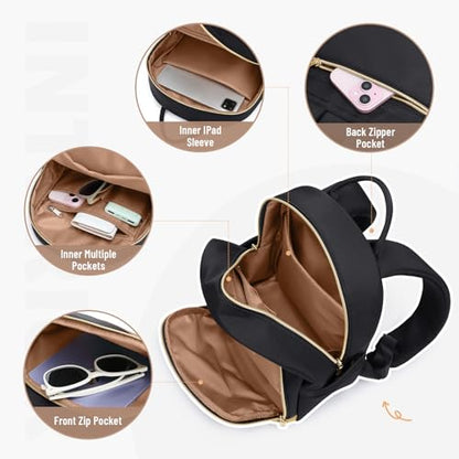 MDODO Small Backpack for Women Lightweight Stylish Mini Backpack Daypack Purses Cute Bookbag for Casual College Travel Daily,fit 10.9Inch iPad,Black - color: Black