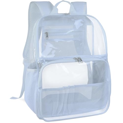 Clear Backpack,18'' See Through Backpack School Approved Heavy Duty Clear Backpacks Transparent Bookbag for College Work Travel Security,White - color: White