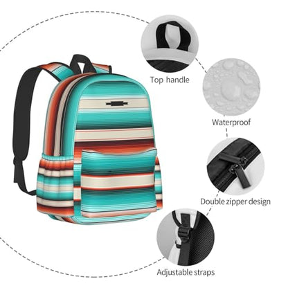 Mexican Turquoise Aztec Western Backpack Boho School Bag Stripes Lightweight Bookbag Casual Daypack for Girls Boys Kids Women Men Travel Laptop 16 Inch - color: Western