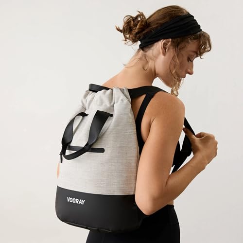 VOORAY 23L Flex Cinch Drawstring Backpack – Lightweight Travel Bag, Weekender & Sports Gym Bag for Women and Men - color: Heather Grey