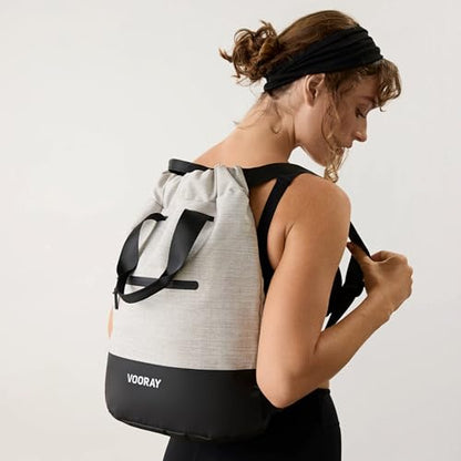 VOORAY 23L Flex Cinch Drawstring Backpack – Lightweight Travel Bag, Weekender & Sports Gym Bag for Women and Men - color: Heather Grey