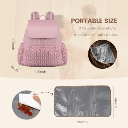 LOVEVOOK Diaper Bag Backpack, Small Baby Bag, Cute Baby Diaper Bag, Stylish Water-Resistant Travel Baby Bag for Mom, Baby Backpack with Changing Pad, Stroller Straps-Pink - color: Pink