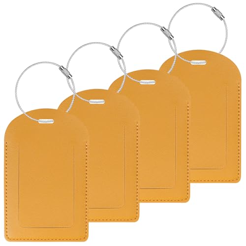 Gloppie Luggage Tags 4 Pack TSA Approved Luggage Tag for Suitcase PU Leather Travel Bag Tags Name Tags with Privacy Cover Yellow - color: Yellow