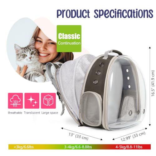 Back Extension Cat Travel Carrier Backpack (PU Grey, Clear Window) - color: PU Grey
