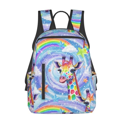 Laptop Backpack Giraffe Rainbow, Cushioned Back Panel, Front Zip, for Daily Commute & Outdoors - color: Picture (1189)