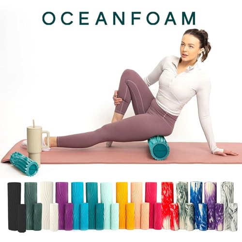 Oceanfoam Tidal Roller - Jade & Seafoam Marbled - Muscle Massage Foam Roller for Back Pain & Stretching - Firm and Ergonomic Wide Wave Textured - Yoga, Athletics, & Wellness - Full Size, 20" x 5" - color: Jade & Seafoam Marbled