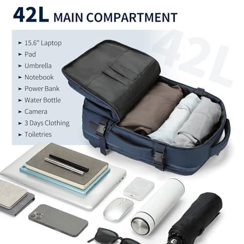Travel Backpack for Men, 18 Inch Carry on Laptop Backpack with USB A/C Port, 40L Expandable TSA Flight Approved Bag Pack, Black, Blue - color: Blue