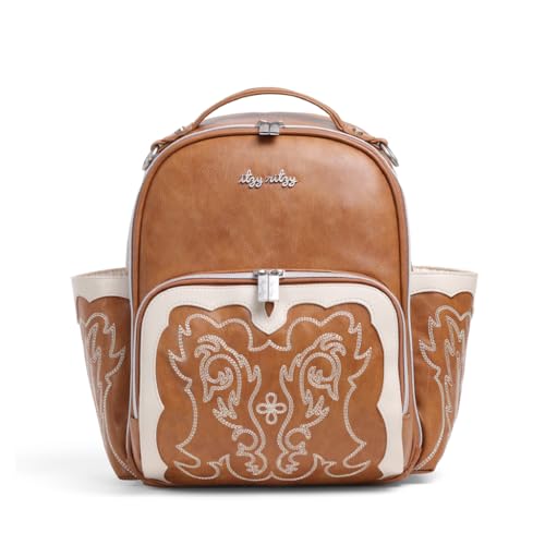 Itzy Ritzy Mini Diaper Bag Backpack – Chic, Compact Mini Plus Backpack with Changing Pad, 10 Pockets (6 Internal, 4 External), Grab-Top Handle & Rubber Feet (Saddle) - color: Saddle