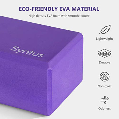 Syntus Yoga Block and Yoga Strap Set, Soft Non-Slip Yoga Blocks 9×6×4 inches, 8FT Metal D-Ring Strap for Yoga, General Fitness, Pilates, Stretching and Toning - color: Purple