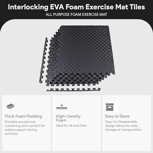 BalanceFrom 6 Piece Foam Floor Mat Puzzle Tiles, 3/4” Thick, 24 Sq Ft, Black - color: Black, style: 3/4" Thick, 24 Square Feet