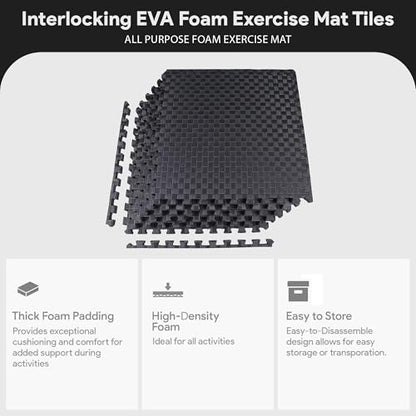 BalanceFrom 6 Piece Foam Floor Mat Puzzle Tiles, 3/4” Thick, 24 Sq Ft, Black - color: Black, style: 3/4" Thick, 24 Square Feet
