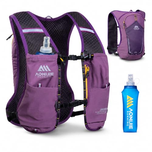 AONIJIE Running Hydration Vest for Men Women 8L Backpack with 500ml Soft Flask Water Bottle - style: Purple