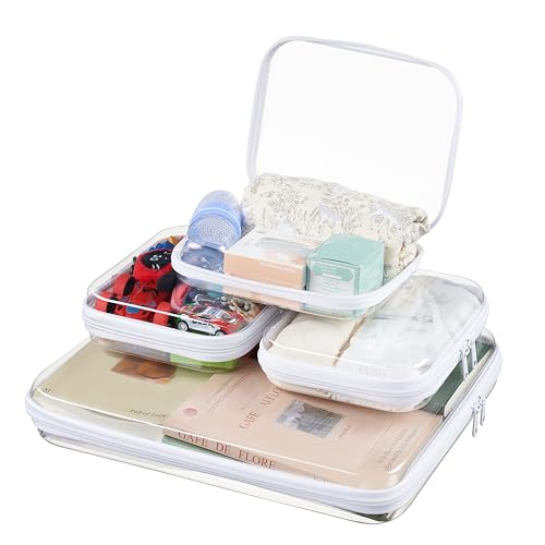 Clear Hard Shell Zipper Pouches, Clear Zipper Bags, Hard Case Pouches for Purse & Diaper Bag Organizer,and Travel Essentials (XXL+3M) - size: XXL+3M