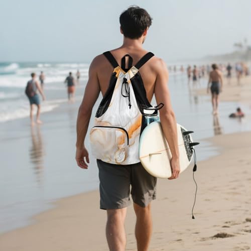 Drawstring Bags For Men Women Climbing Gym Bag With Pockets String Bag Waterproof Marble White Orange - color: Color 23