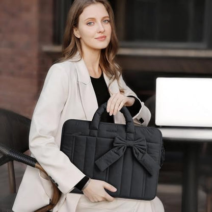 MOSISO Laptop Case 13.3 inch, 13-13.3 inch Puffy Laptop Sleeve Compatible with MacBook Neo/Air 13.6 M5 M4 M3 M2 M1/Pro 13/14, HP Dell ASUS Lenovo, Rectangle Quilted Carrying Bag with Bow&Handle, Black - color: Black, size: 13.3 inch