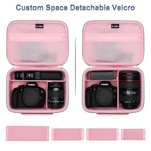 Camera Case Bag Compatible with Canon EOS Rebel T7/R50/R6 Mark II/R100/R50 V/T6/R8/R10/R5 Mark II/RP/R7/5D Mark IV/SL3/R5/T100 DSLR SLR Camera, Len and Tripod with 4 Dividers and Shoulder Strap, Pink - color: Pink, size: Small
