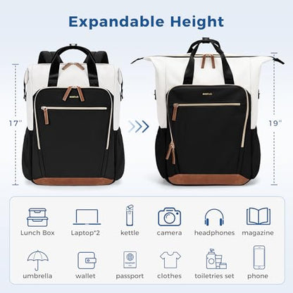 ECOHUB 17" Laptop bag for Women 25L Teacher's Laptop Backpack Work Backpack for Professional Nurse Travel Backpack,Black - color: Black