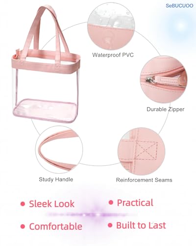 Clear Tote Bag Stadium Approved 12x6x12 12x12x6 Clear Bag for Stadium Events 12 x6 x12 Transparent Purse 12 x 6 x 12 - color: Cute Pink