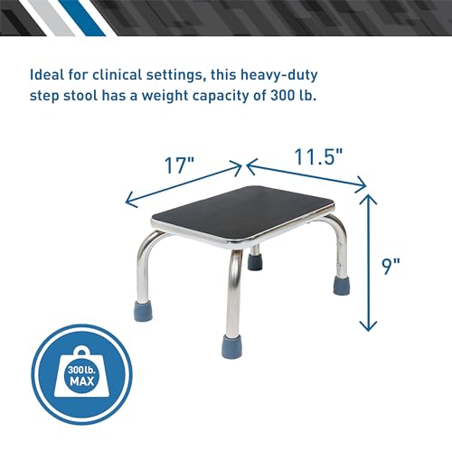 BodyMed Heavy-Duty Foot Step Stool with Non-Slip Rubber Platform for Seniors & Adults – Holds up to 300lbs, 9 ½ in. Step Up, 18”L x 11.5”W x 9.5”H - color: Chrome Without Handle
