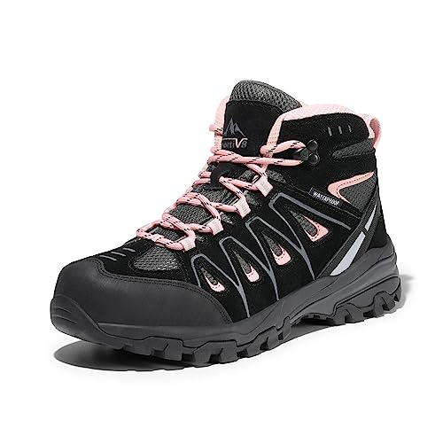 NORTIV 8 Women's Waterproof Hiking Boots Outdoor Trekking Camping Trail Hiking Boot Seeker - color: Black/Pink, size: 10 Wide