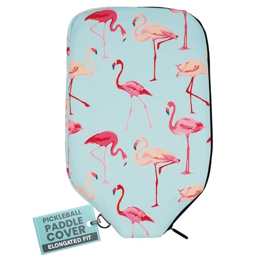 Palms-O-Aces Pickleball Paddle Cover | Canvas Padded Pickleball Paddles Sleeve with Zipper | Lightweight Protective Paddle Case for Standard Paddles | Paddle Cover Accessory - color: Flamingo, size: Elongated - 12.75" x 8"