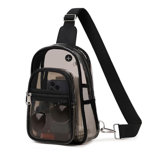 MOONBABY Clear Bag for Stadium Events, Clear Backpack Purse for Women Waterproof TPU Crossbody Fanny Pack | for Stadium Events - color: Semi Black