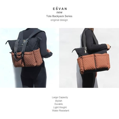 ESVAN Diaper Tote Bag Totepack Backpack 2 in 1 for Women Multifunctional Large Capacity with Insulated Pockets Travel | Multifunctional - color: Black Brown