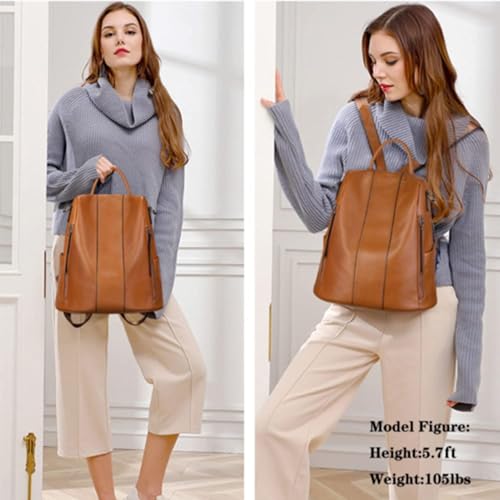 S-ZONE Leather Backpack Purses for Women Antitheft Rucksack Shoulder Bag Medium - color: Brown