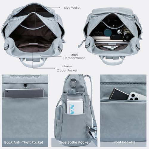 Anti-Theft Backpack Purse for Women, Convertible 3-in-1 Vegan Leather Backpack with Hidden Zipper, Adjustable Shoulder & Crossbody Bag for Travel and Daily Commute - color: B Two Toned Blue