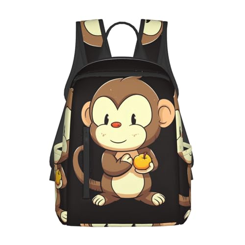 Cartoon monkey holding fruit Travel Backpack for Men & Women 14 inch Laptop Backpack Waterproof Work Back Pack - color: Cartoon Monkey Holding Fruit