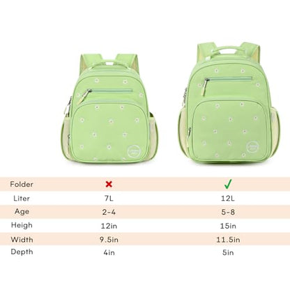 mibasies Girls Backpacks Ages 5-8: Quilted Backpack for Kids - Cute 15 Inches Bookbag for Kindergarten Elementary School Daisy Green - color: Daisy Green, style: Kids-15"h