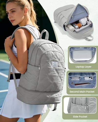 Gym Backpack for Women Men, Lightweight Gym Bag with Shoe Compartment, Water Resistant Sports Backpack with Wet Pocket, Large Capacity Cheer Backpacks for Girls, Grey - color: F3-grey