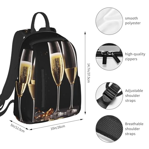 Travel Backpack for Women Men Champagne Glass Daypack 15 inch Lightweight Computer Bag Casual Back Pack - color: Champagne Glass