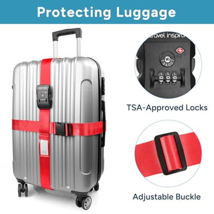 Travel Inspira TSA Lock Luggage Straps for Suitcases | Anti-Burst Protection, High Visibility Color, Easy Identification | Adjustable Heavy-Duty Belt for 20-28 Inch Suitcases - color: Cross Red-New