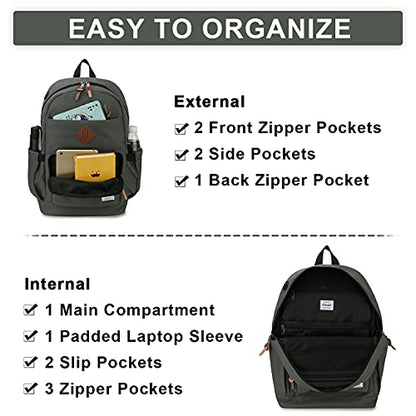 RAVUO School Backpack for Men Women, Water Resistant 15.6 inch Laptop Bag College Bookbag Casual Daypack Travel Rucksack - color: Grey