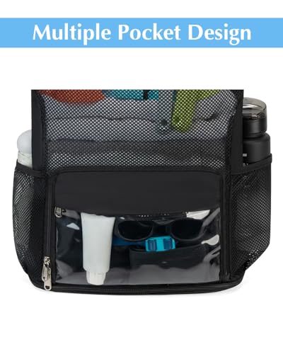 Drawstring Backpack Sandproof Beach Backpack with Shoe Compartment & Wet Pocket Waterproof Mesh Swim Bag Pool Bag for Gym, Travel and Workout Gear (Black) - color: Black