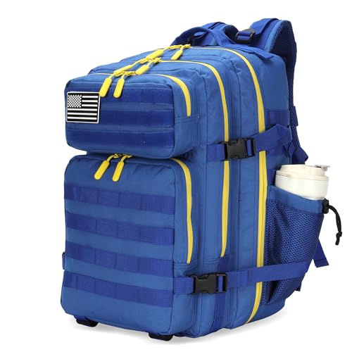 Lovelinks21 25L Tactical Military Backpack Small Travel Rucksack for Men and Women Assault Pack Bug Out Bag Molle Daypack Gym Backpack with Bottle Holder (Blue Yellow) - color: Blue Yellow