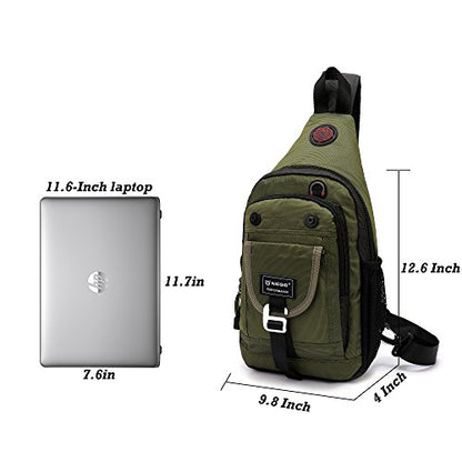 NICGID Sling Bag Chest Shoulder Backpack Crossbody Bags for Tablet Laptop Outdoor Hiking Men Women - color: Army Green-2664