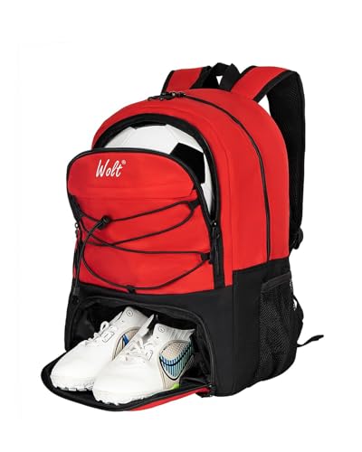 WOLT Soccer Backpack Soccer Bag with Ball Holder & Shoes Compartment, Sport Equipment Bags For Football, Basketball, Volleyball, Gym - color: Red