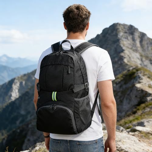 Lightweight Foldable Backpack 25L, Water Resistant Hiking Backpack, Packable Travel Backpack for Outdoor Camping Cycling(1 Pack-Grey) - color: Grey