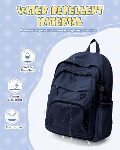 Lightweight Backpack for College & High School Backpack With Lots of Pockets Cute School Bag for Girls Boys, Large Capacity Bookbag for Women Men, Waterproof Teens Casual Daypack Backpack(Dark Blue) - color: Dark Blue
