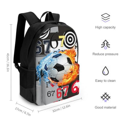 Six Seven Soccer Art Backpack, Durable Polyester Daypack with Laptop Compartment, Reinforced Bottom, Adjustable Shoulder Straps And Multi Pockets for Travel And Daily Use - color: Six Seven Soccer Art