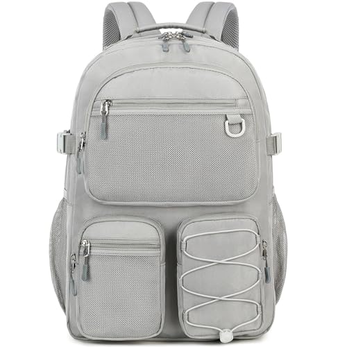 Lohol Water Resistant Daypack with Mulitiple Pockets for School Travel Outdoor College, 15.6 inch Laptop Backpack for Men and Women (Grey) - color: Grey