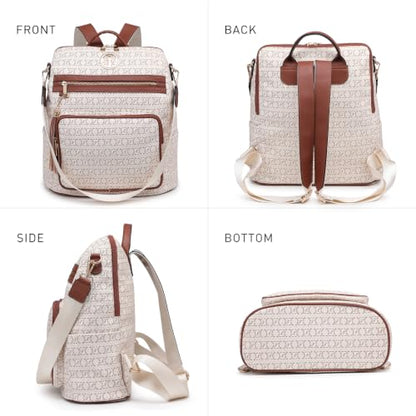 Women's Convertible Backpack Purse, Large Leather Travel Backpack 2PC Set - color: Beige
