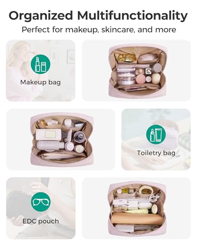 BAGSMART Puffy Makeup Bag, Wide Opening Cosmetic Organizer, Soft Water-Resistant Travel Toiletry Pouch for Women for Purse, Compact & Spacious - color: 02-Baby Blue