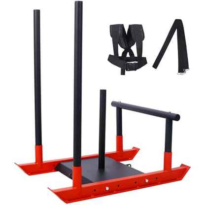 Weight Training Pull Sled, Heavy Duty Push Pull Fitness Sled for Speed and Strength Training, Steel Power Sled Workout Equipment for Athletic Conditioning, Fits 2" Weight Plates,Red - color: Red