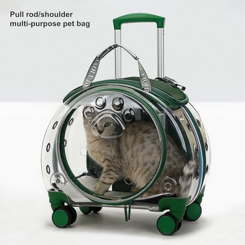 2025 Upgraded Cat Carrier Cat Backpack Pet Carrier Pet Trolley Case Clear Ventilation Holes Silent Wheels Convenient Portable Cats Dogs Backpack for Travel（Green）